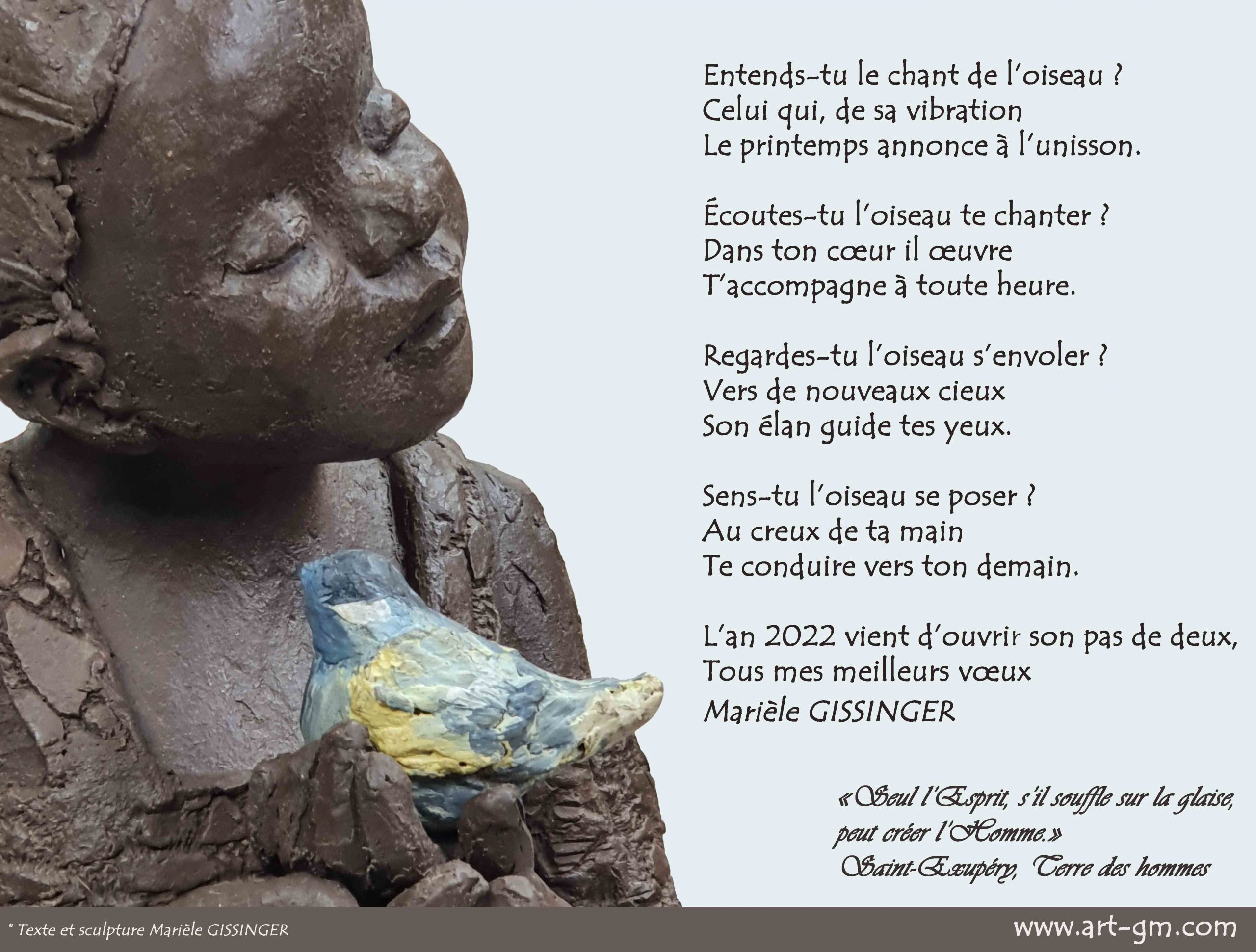 Sculpture et poème - Meilleurs Voeux - Marièle GISSINGER - ALSACE