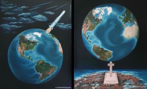 Peinture Huile Planète Terre peinture huile alsace peintre artiste France mappemonde GISSINGER-Mariele-Masculin-Feminin-Diptyque-Peinture-Huile-artiste Alsace-France