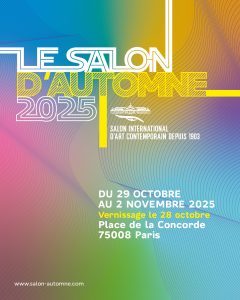 Affiche au Salon D'automne Paris emprunte de couleurs chatoyantes où Marièle Gissinger expose une toile Encodee